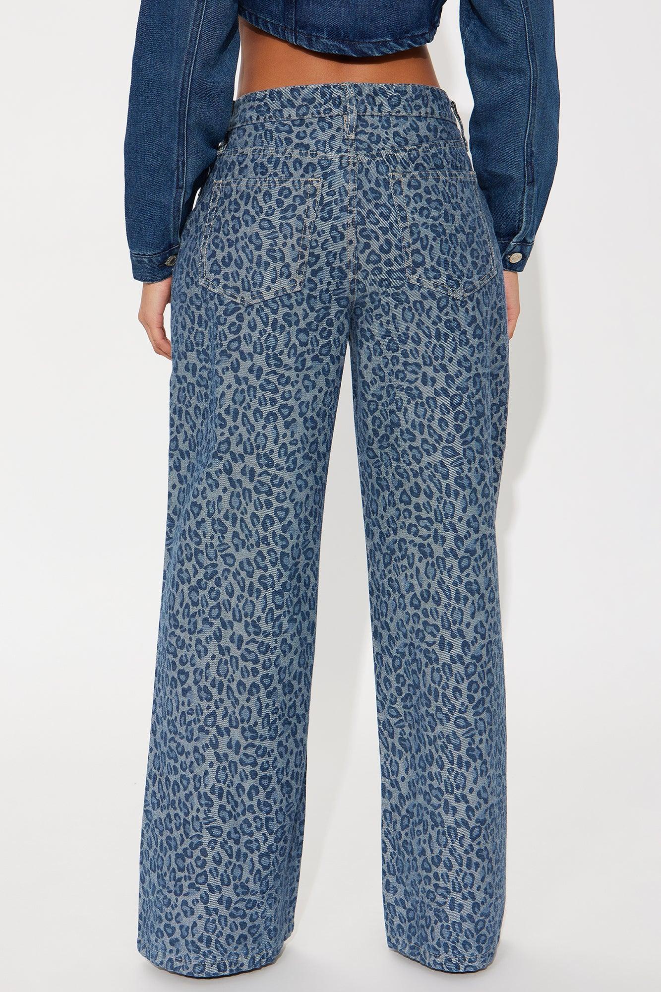 Ferociously Leopard Print Wide Leg Jeans - Medium Wash Product Image