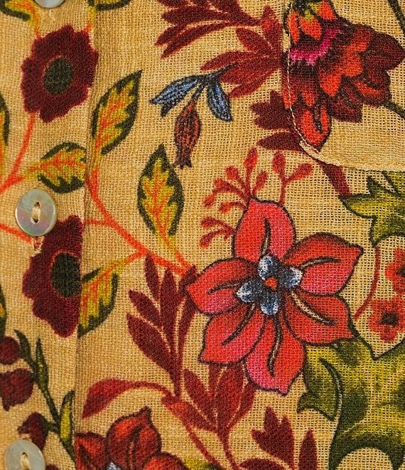 A Loves A Woven Floral Print Notch Lapel 3/4 Bubble Sleeve Button Front Coordinating Camp Shirt Product Image