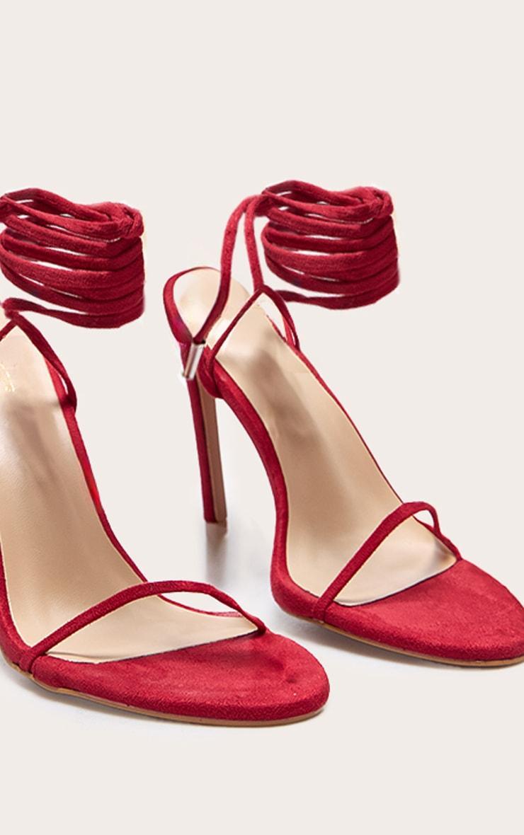 Red Wide Fit Faux Suede Round Toe Barely There Heeled Sandals Product Image