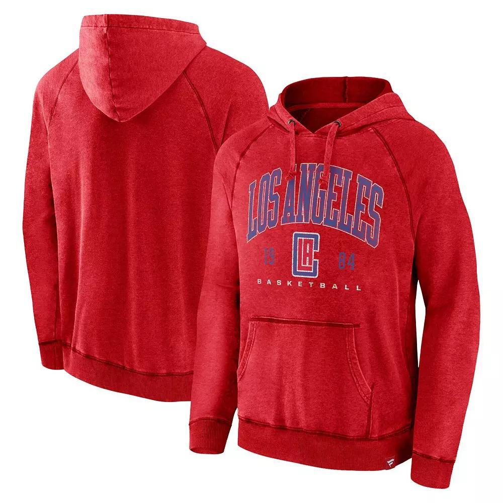 Men's Fanatics Branded Heather Red LA Clippers Foul Trouble Snow Wash Raglan Pullover Hoodie, Size: Medium Product Image