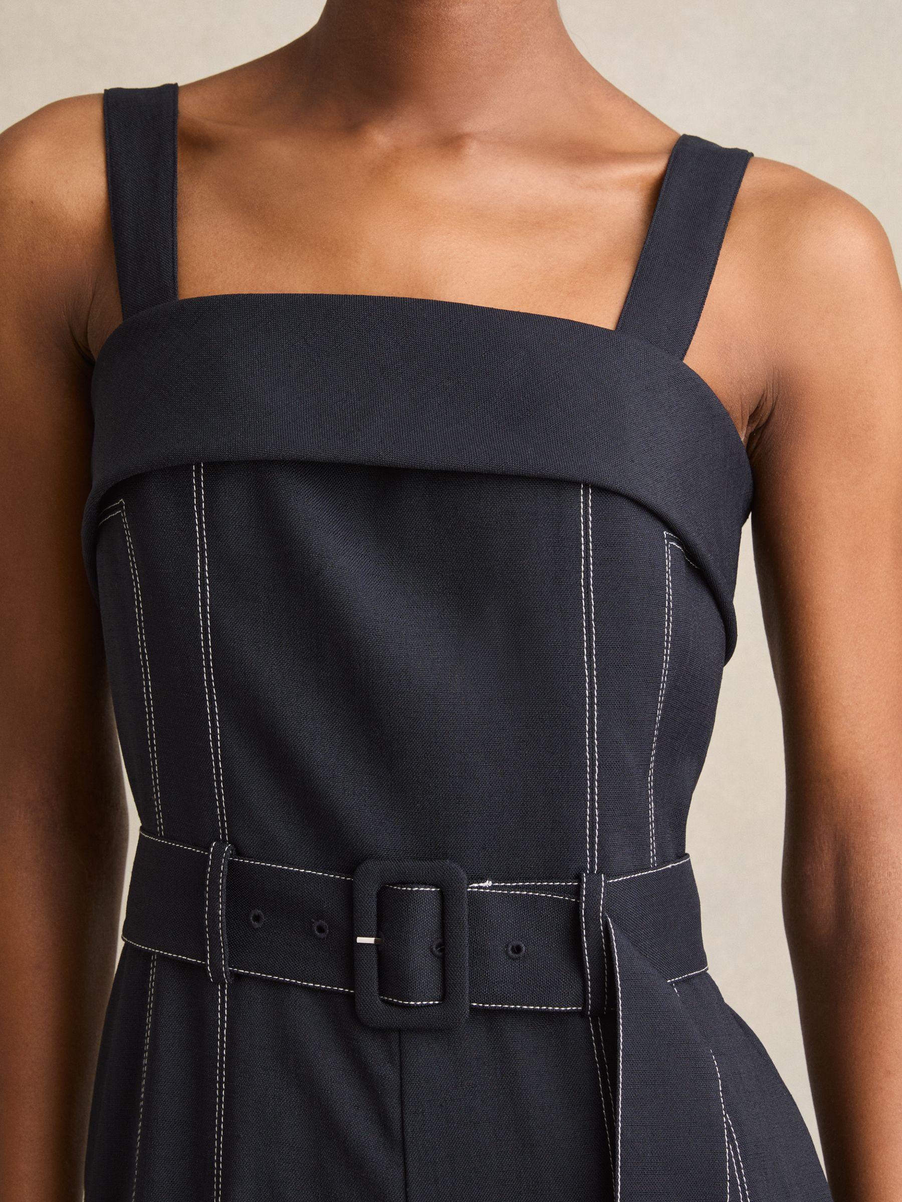 Contrast Stitch Structured Jumpsuit in Navy Product Image