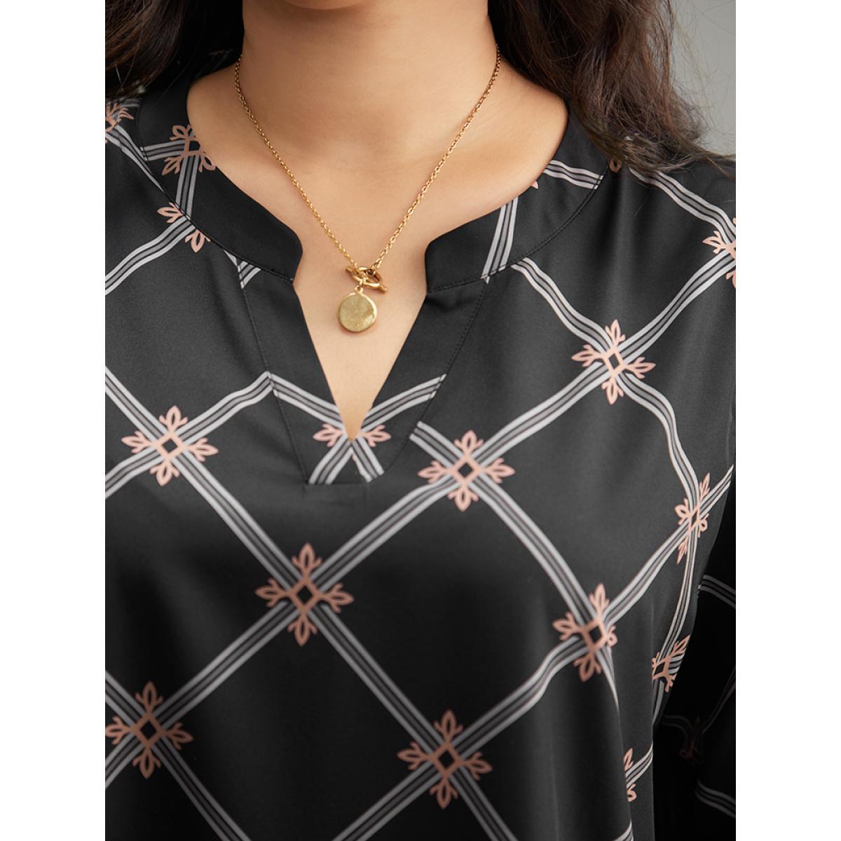 Plus Size BlackFlower Plaid Notched Elastic Cuffs Blouse Women Office Long Sleeve Notched collar Work Blouses BloomChic 14-16/1X Product Image