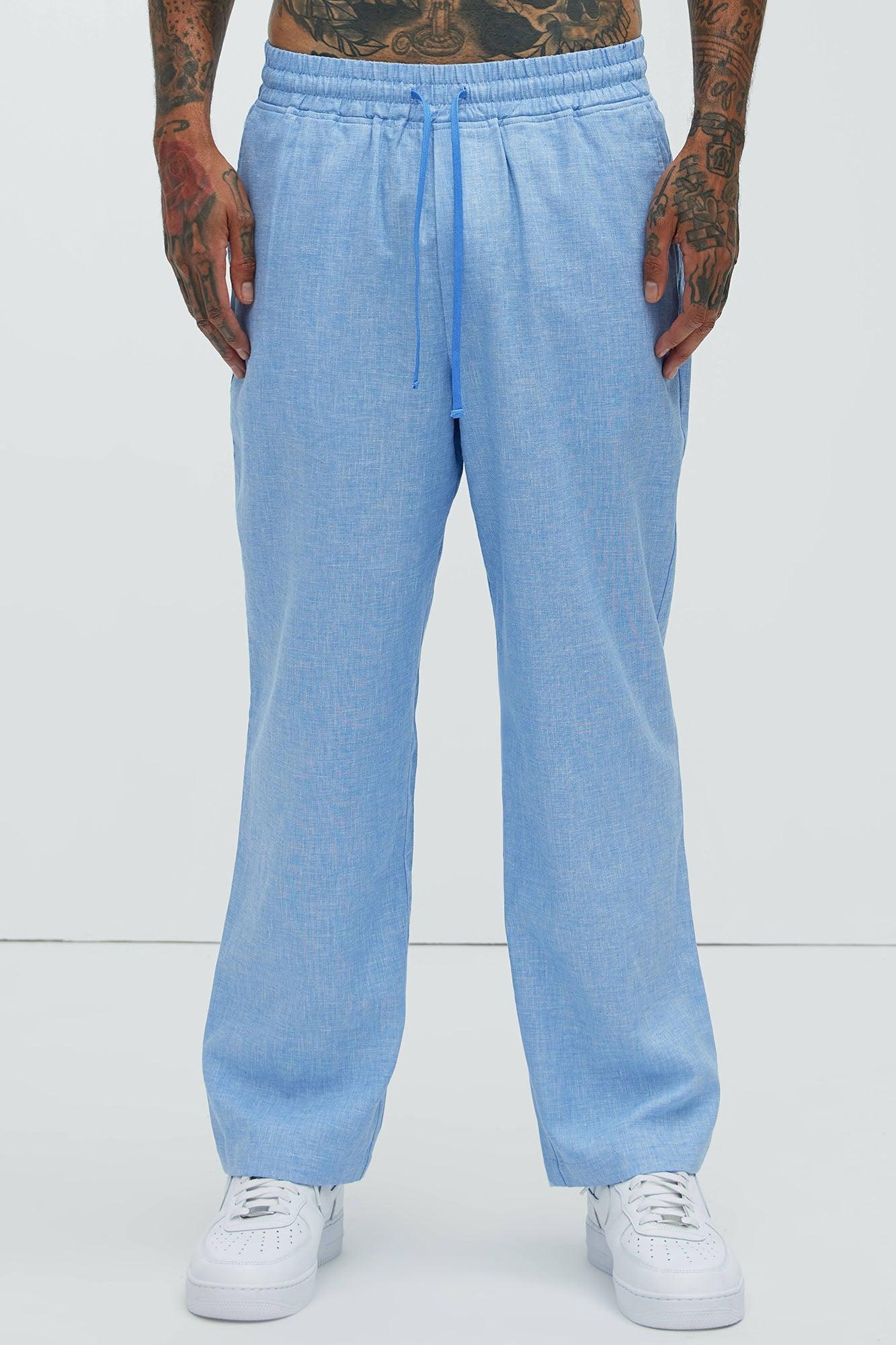 Bahamas Straight Linen Pants - IceBlue Product Image