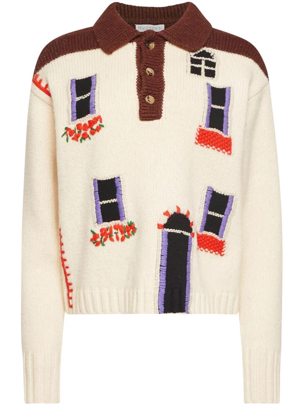 JW ANDERSON House Wool Polo Sweater In Neutrals Product Image