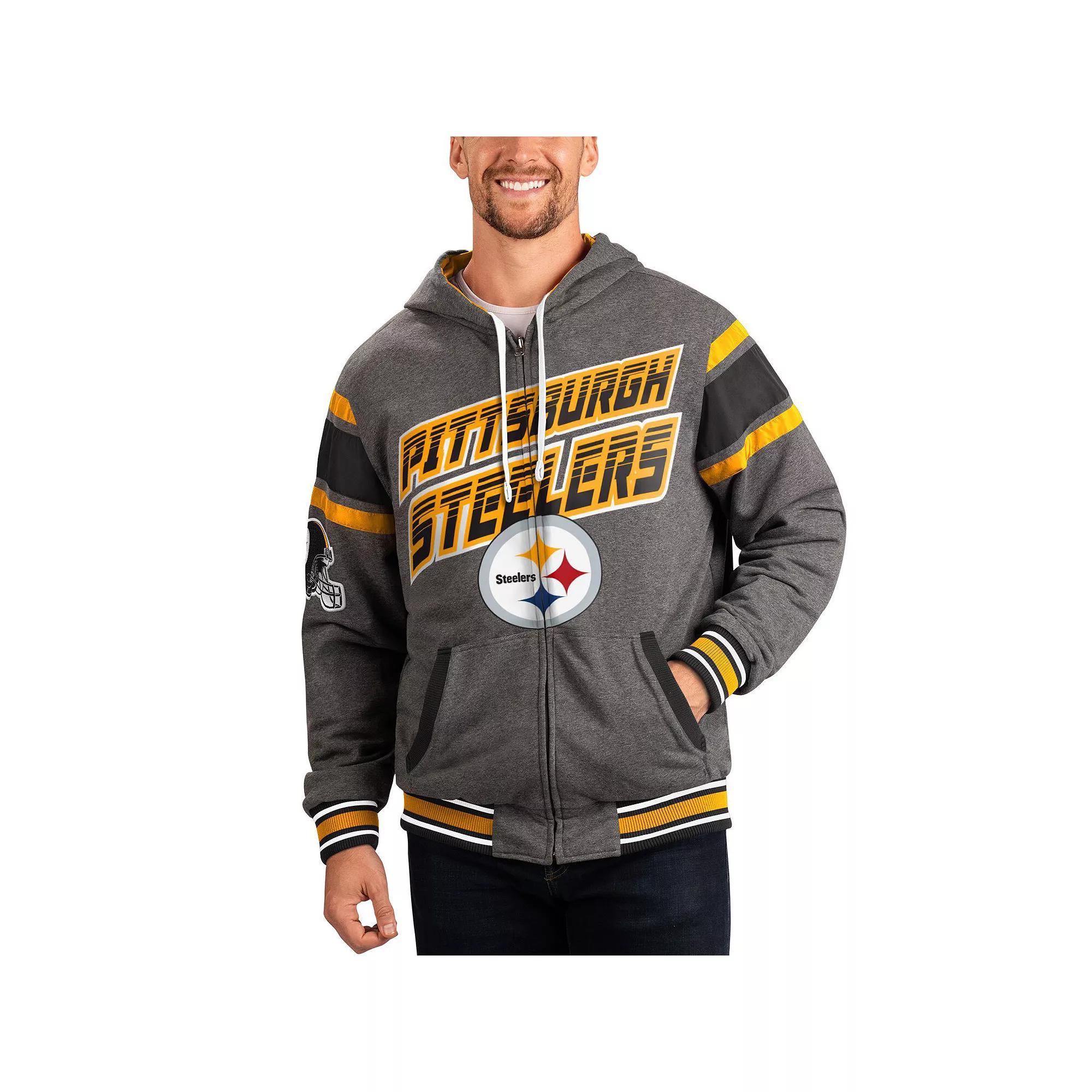 Men's G-III Sports by Carl Banks Black/Gray Pittsburgh Steelers Extreme Full Back Reversible Hoodie Full-Zip Jacket, Size: Small Product Image