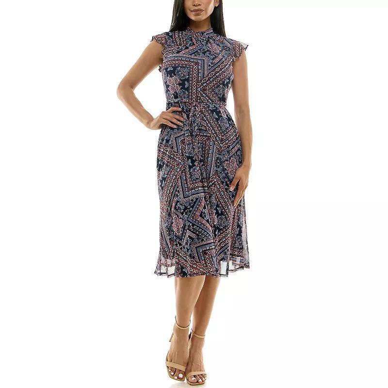 Women's Nina Leonard Smocked Chiffon Mesh Midi Dress, Size: Medium, Navy Blue Product Image