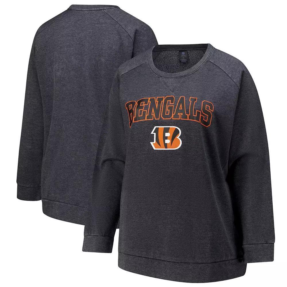 Women's Fanatics  Charcoal Cincinnati Bengals Acid Wash Raglan Pullover Sweatshirt, Size: 4XL Product Image