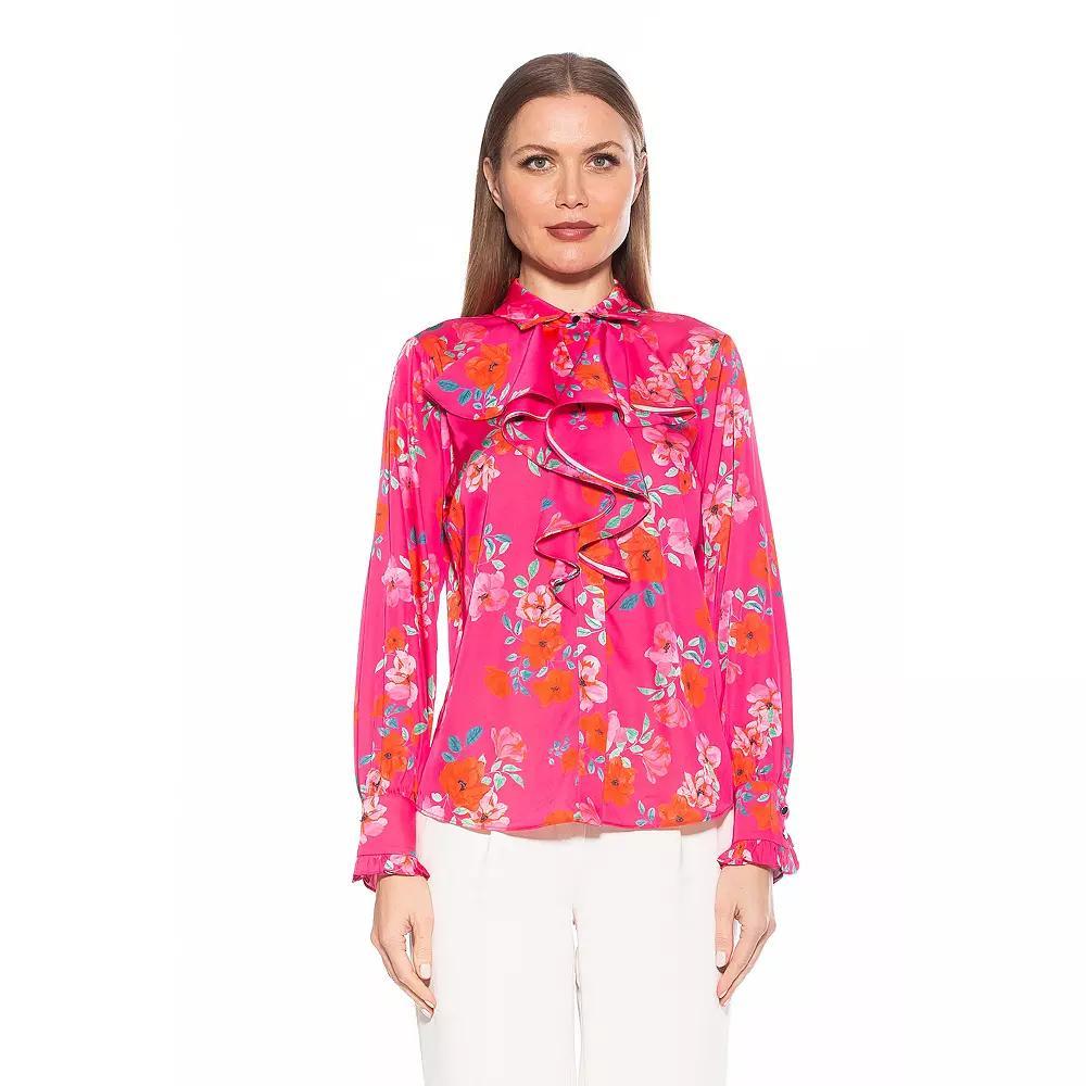 Women's ALEXIA ADMOR Brooks Silky Ruffle Blouse, Size: 2, Pink Floral Product Image