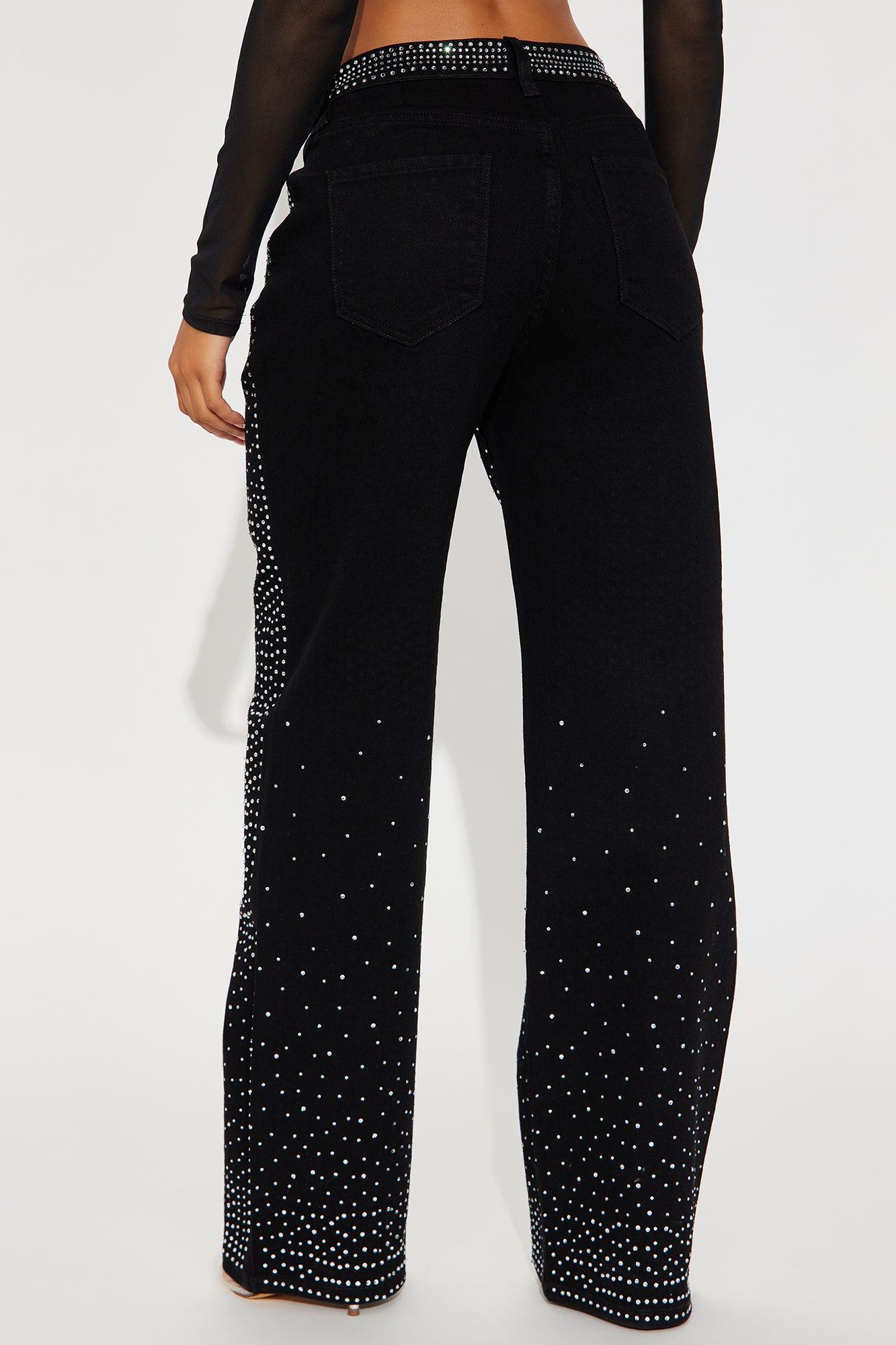 Chasing A Dream Embellished Stretch Straight Leg Jeans - Black Product Image