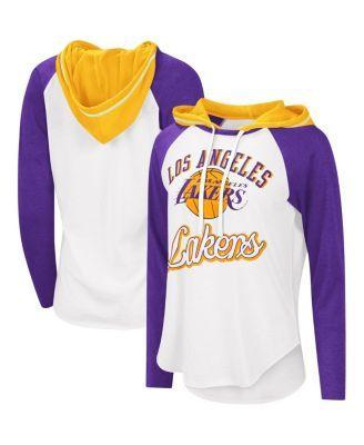 Women's G-III 4Her by Carl Banks White Los Angeles Lakers MVP Raglan Hoodie Long Sleeve T-Shirt, Size: Small Product Image