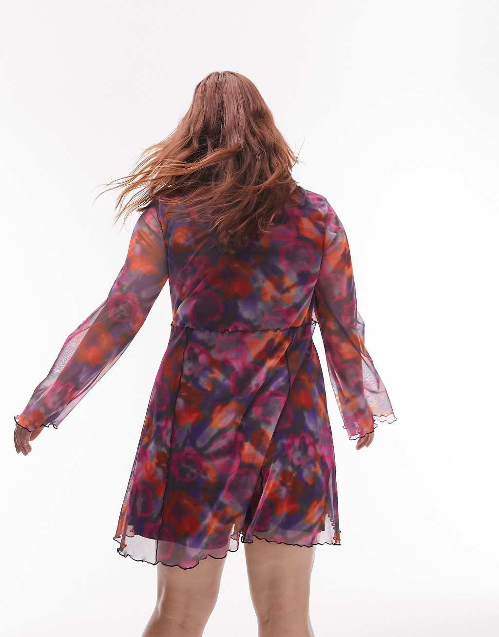 Topshop Curve lettuce edge mesh mini tea dress Product Image