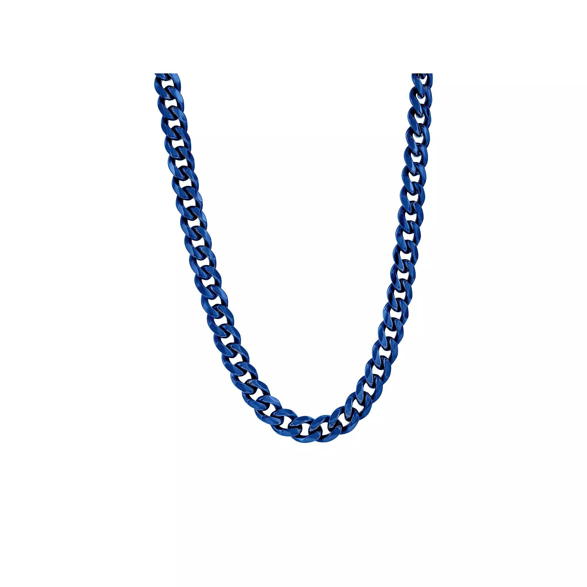 Metallo Stainless Steel 7mm Cuban Chain Necklace, Men's, Size: 24", Blue Product Image