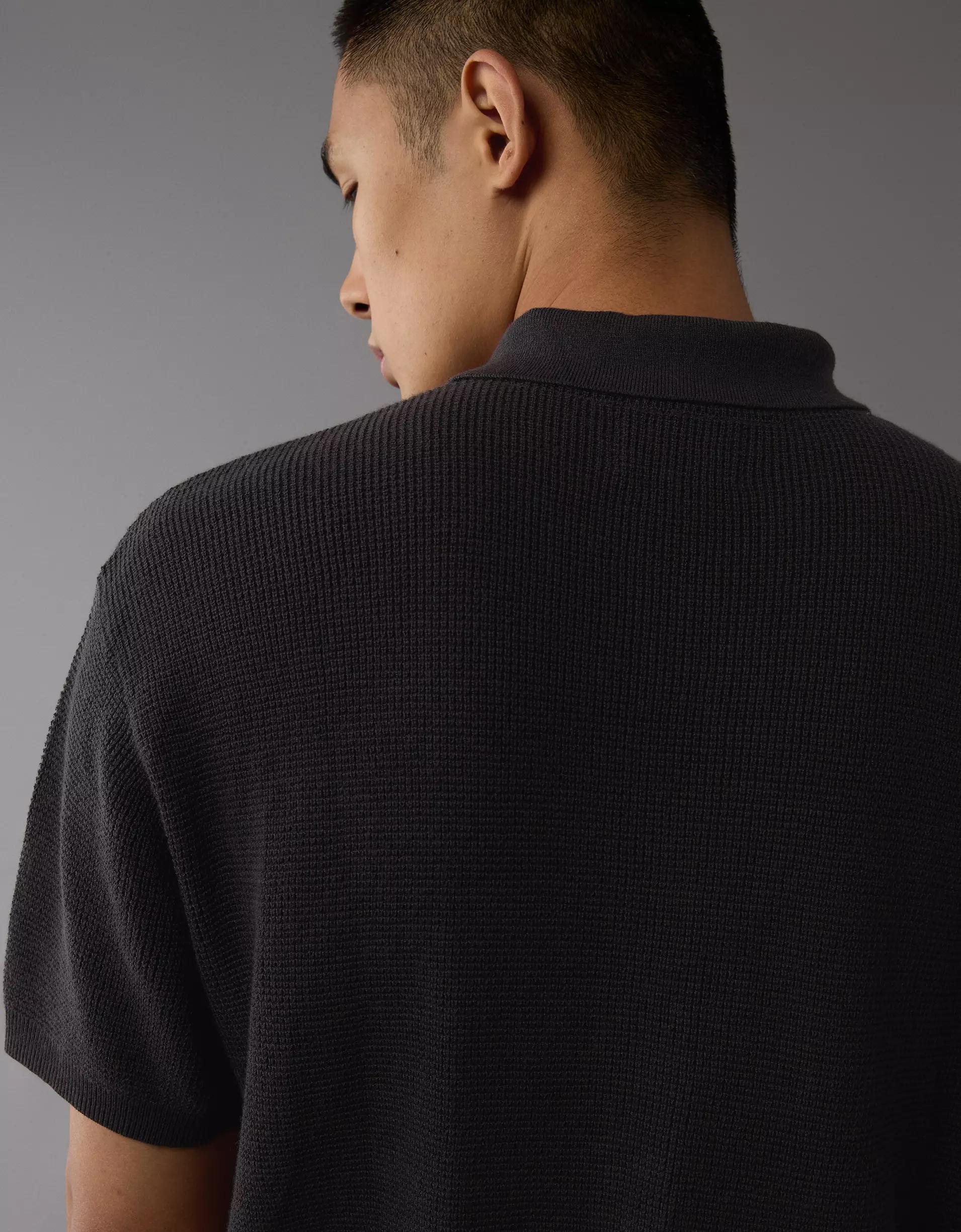 AE Weekend Waffle Button-Up Sweater Polo Shirt Product Image