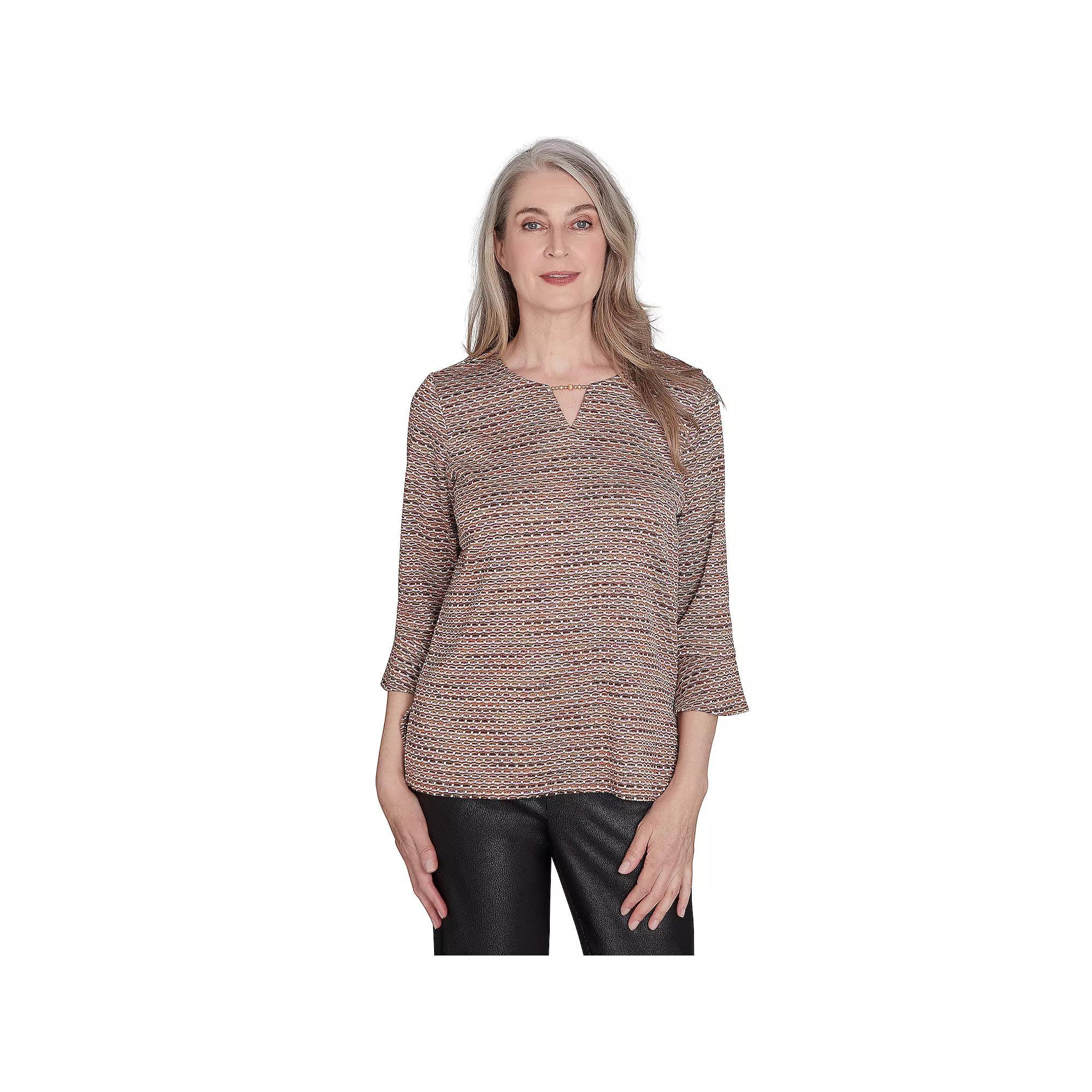 Petite Alfred Dunner Beaded Split Neck Space Dye Top, Womens Product Image