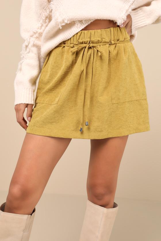 Convincing Charm Mustard Yellow Suede Mini Skirt Product Image