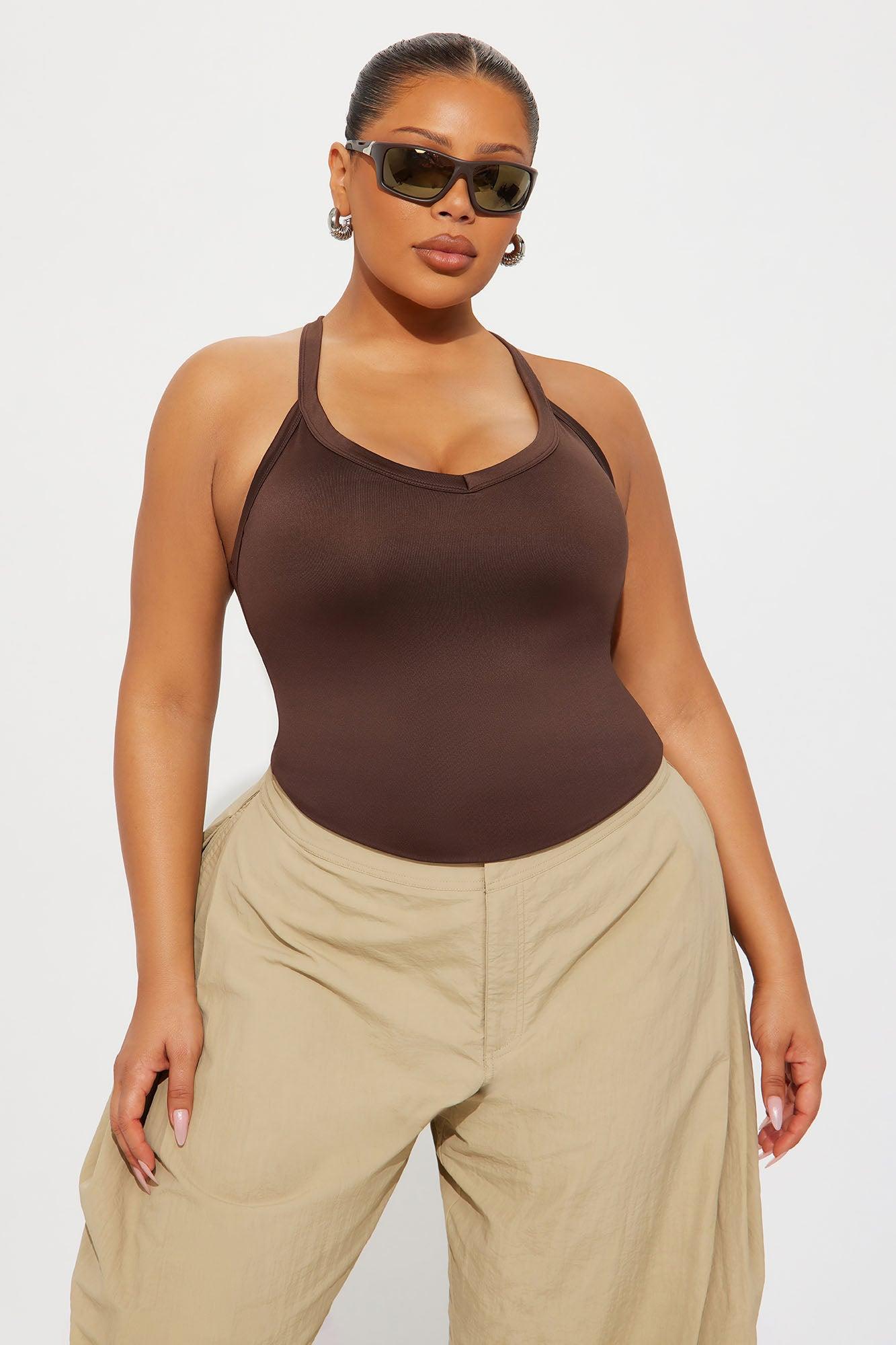 Contour Double Lined V-Neck Tank Top - Chocolate Product Image