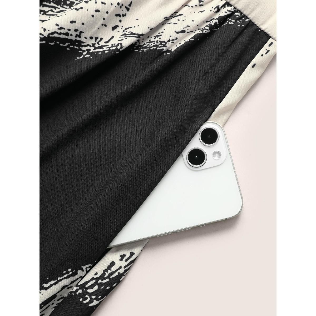 Plus Size Marble Print Sleeveless Belted Midi Dress Black Women At the Office Belted Round Neck Sleeveless Curvy BloomChic 30/6X Product Image