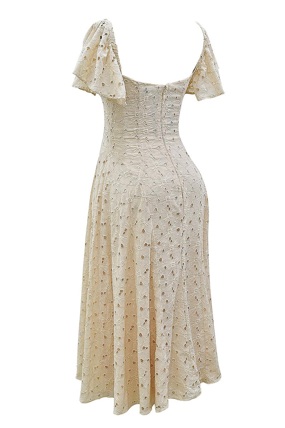 Amaya Cream Tea Broderie Anglais Midi Dress Product Image