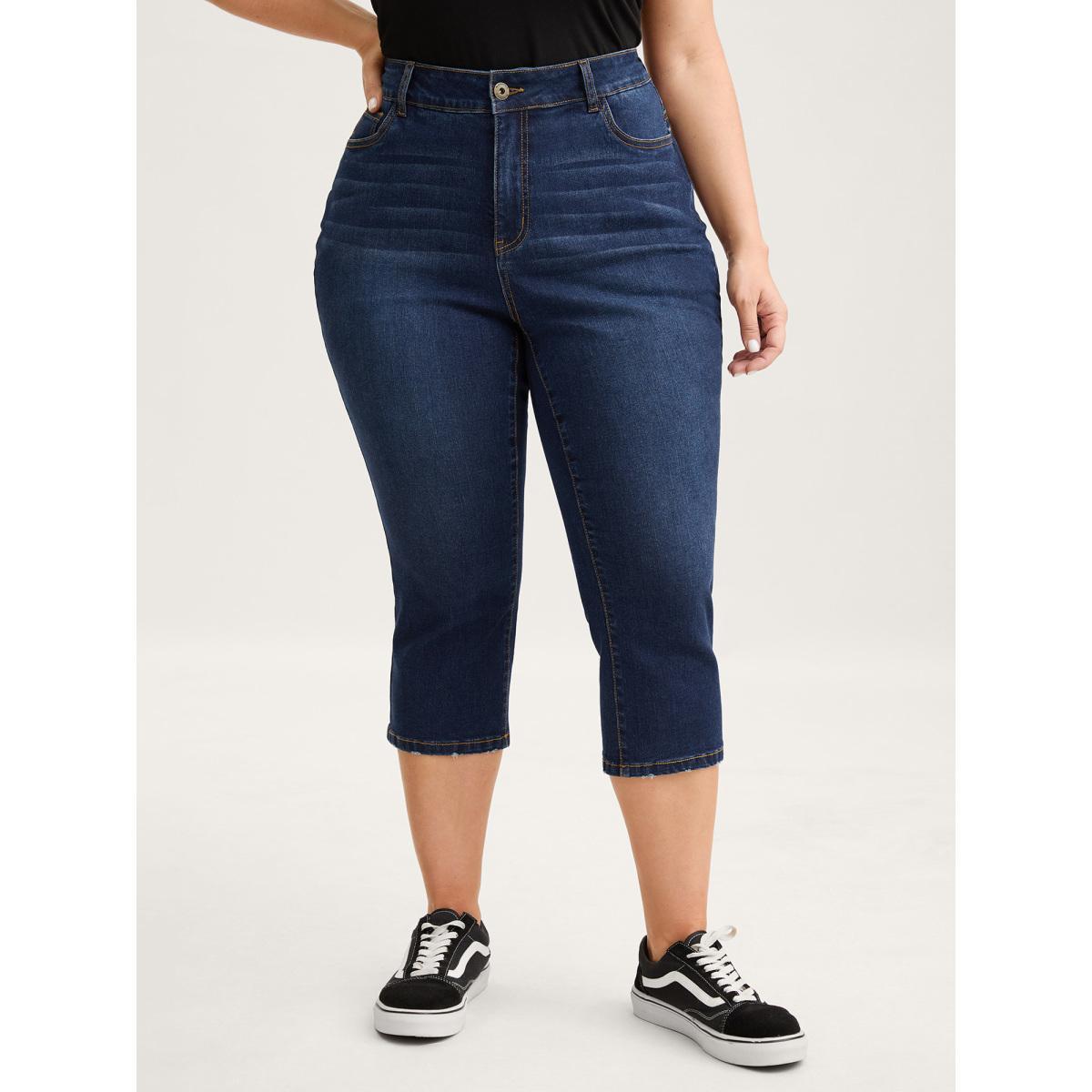 Plus Size Stretchy Butt-Lifting Skinny-Fit Jeans Women Midblue High stretch Slanted pocket Jeans BloomChic 30/6X Product Image
