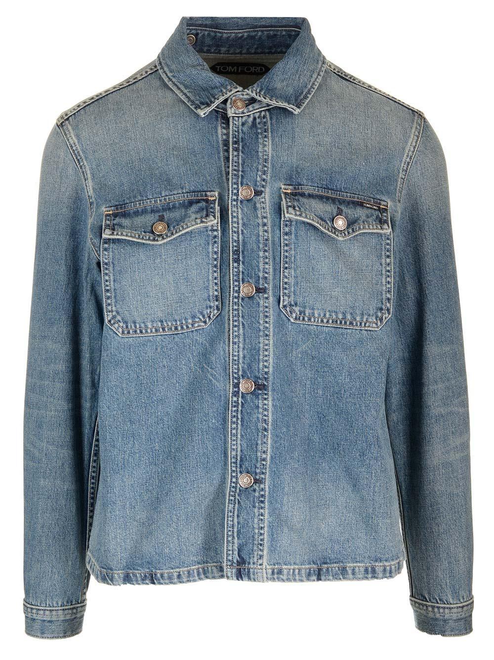 TOM FORD Vintage Pale Blue Denim Shirt Jacket For Men From Ss24 Collection Product Image