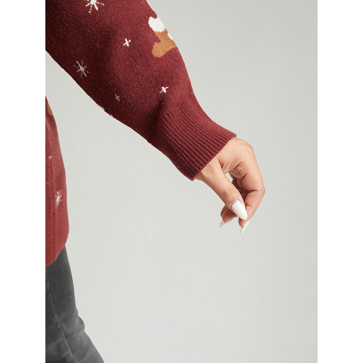 Plus Size Supersoft Essentials Christmas Print Star Round Neck Pullover Scarlet Women Casual Loose Long Sleeve Round Neck Festival-Christmas Pullovers BloomChic 26/4X Product Image