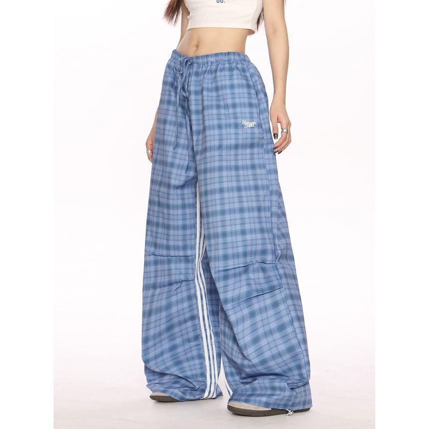 Mid Waist Plaid Wide Leg Pants Product Image