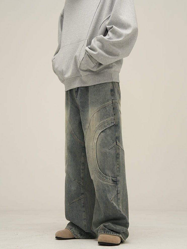 RT No. 10806 DECONSTRUCTED BLUE DENIM STRAIGHT JEANS Product Image