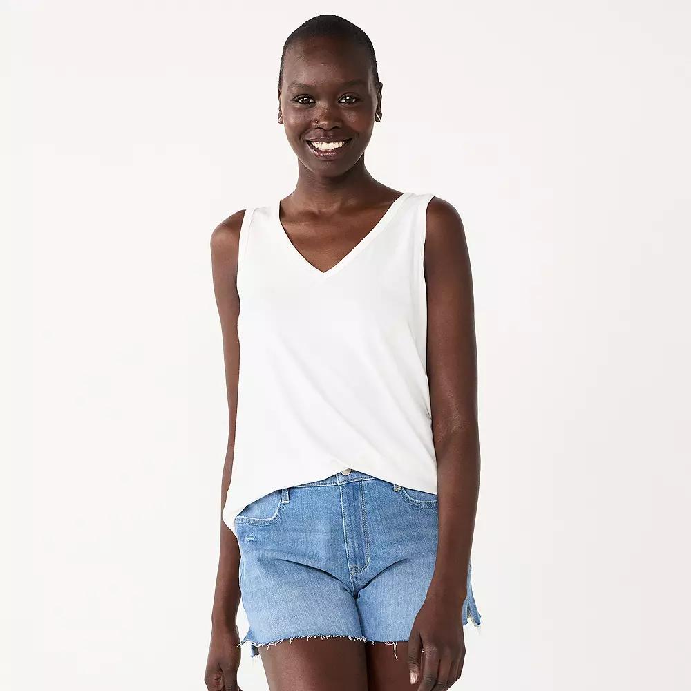 Petite Nine West Essential V-Neck Easy Tank Top, Women's, Size: Small Petite, White Knight Product Image