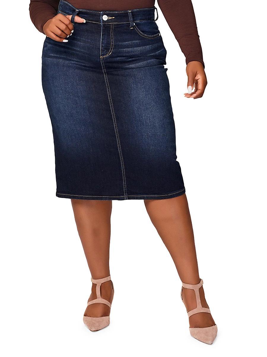 Womens Plus Emma Denim Midi-Skirt Product Image