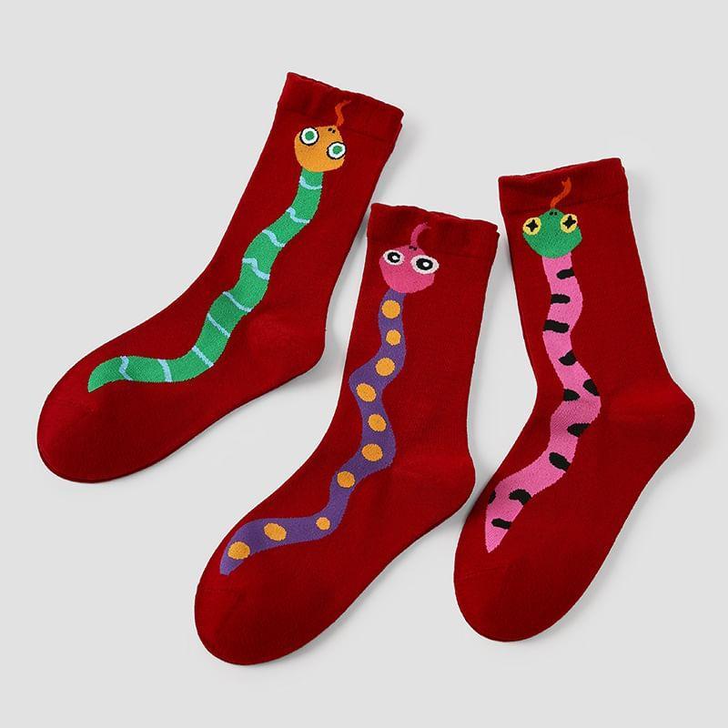 Set of 3 Pairs: Snake Print Crew Socks Product Image