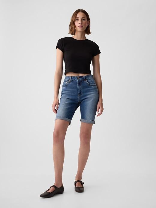 9" High Rise Denim Bermuda Shorts Product Image