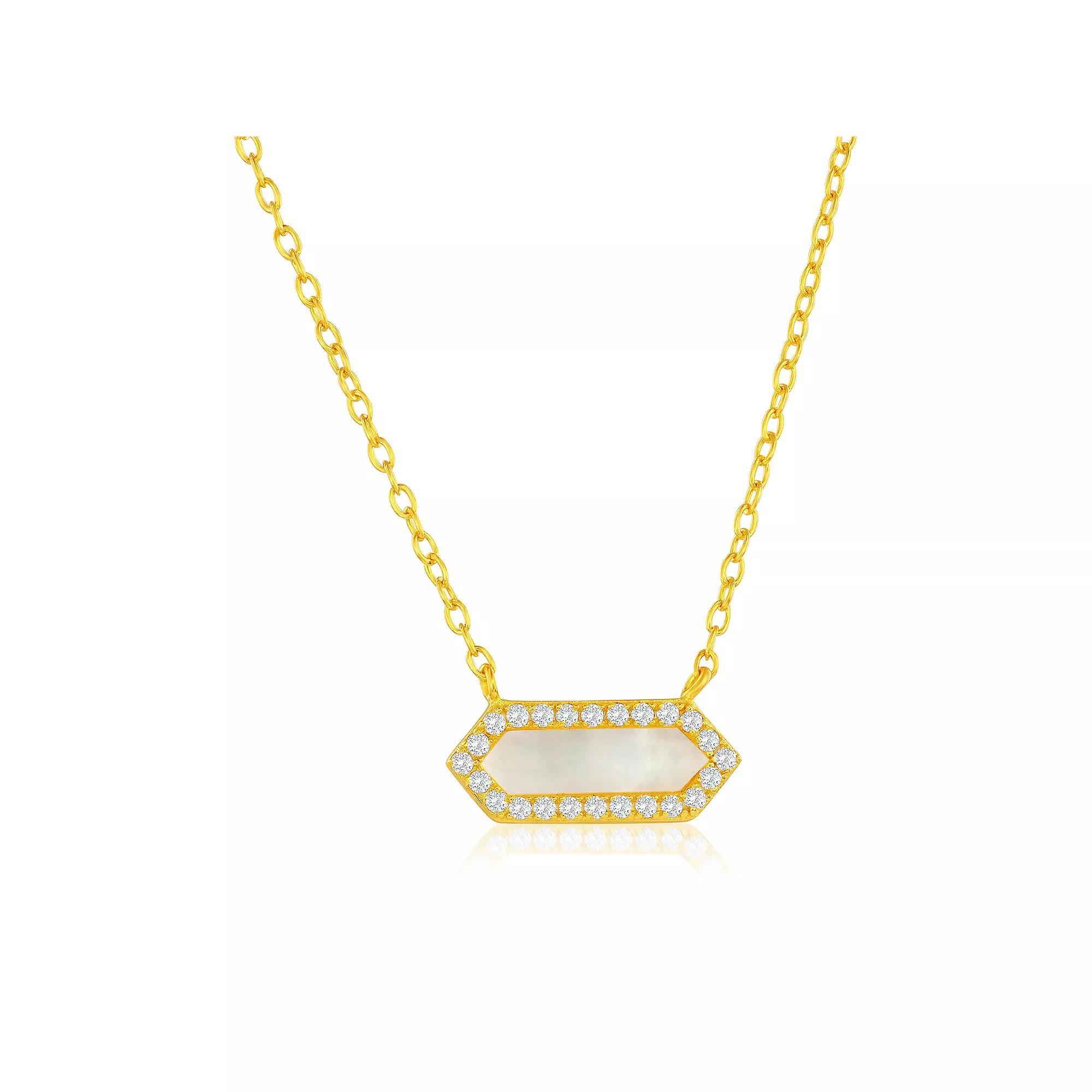 Argento Bella Sterling Silver Mother-Of-Pearl & Cubic Zirconia Hexagon Necklace, Women's, Size: 16-18" ADJ, Gold Tone Product Image