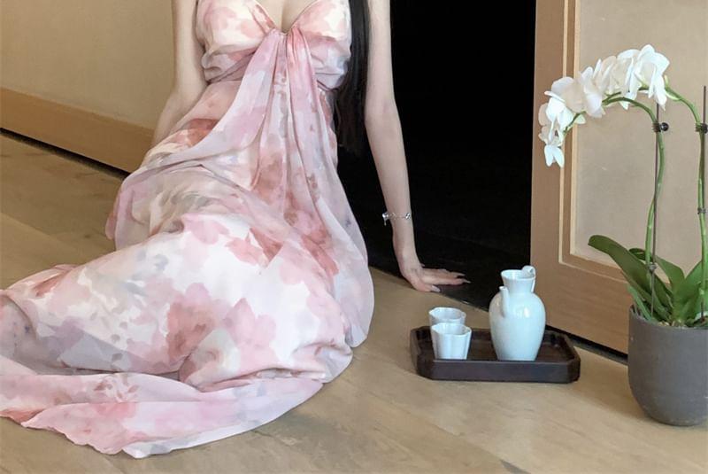 Spaghetti Strap Floral Maxi Sheath Sundress Product Image