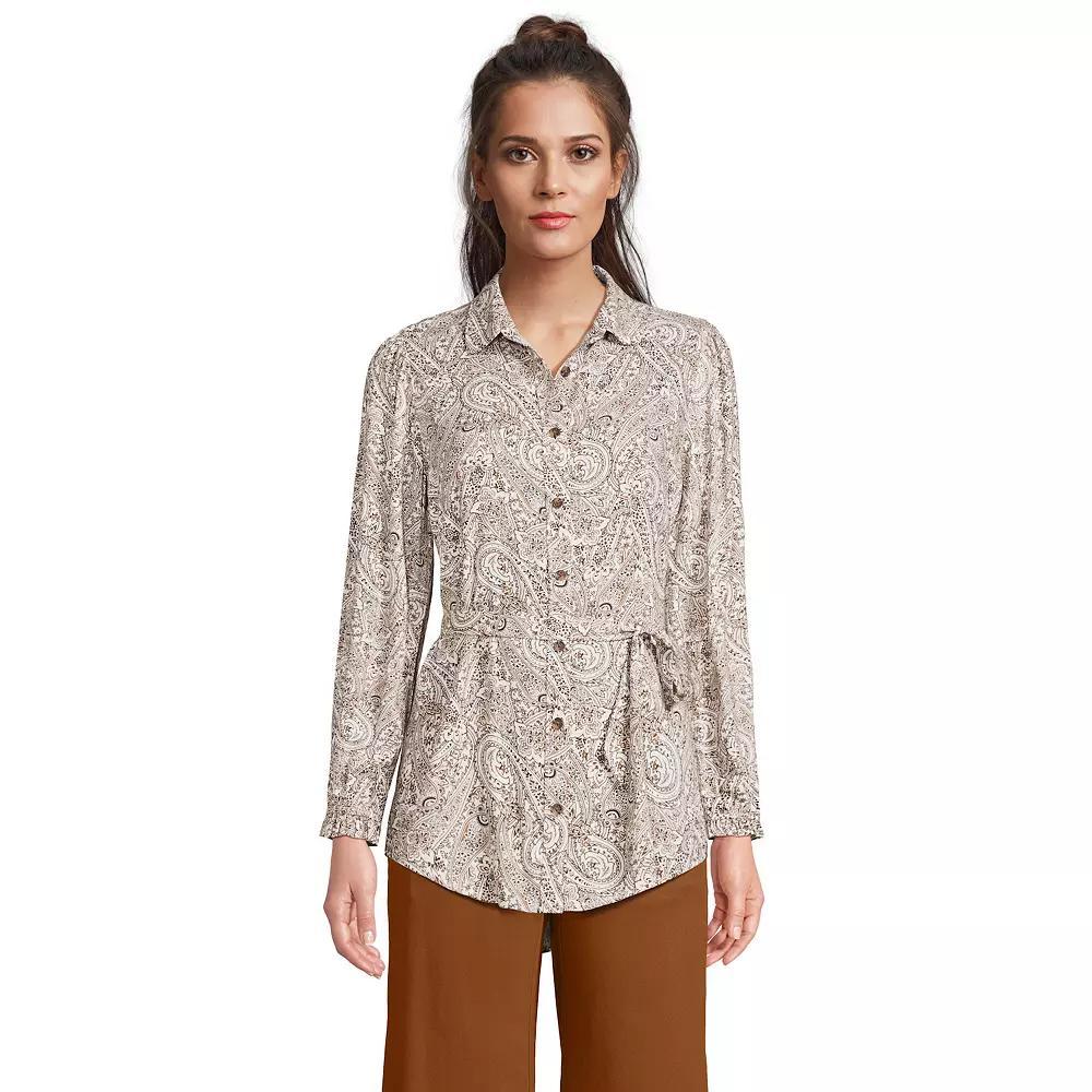 Women's Lands' End Tie Waist Shirt, Size: Medium, Tawny Brown Paisley Product Image
