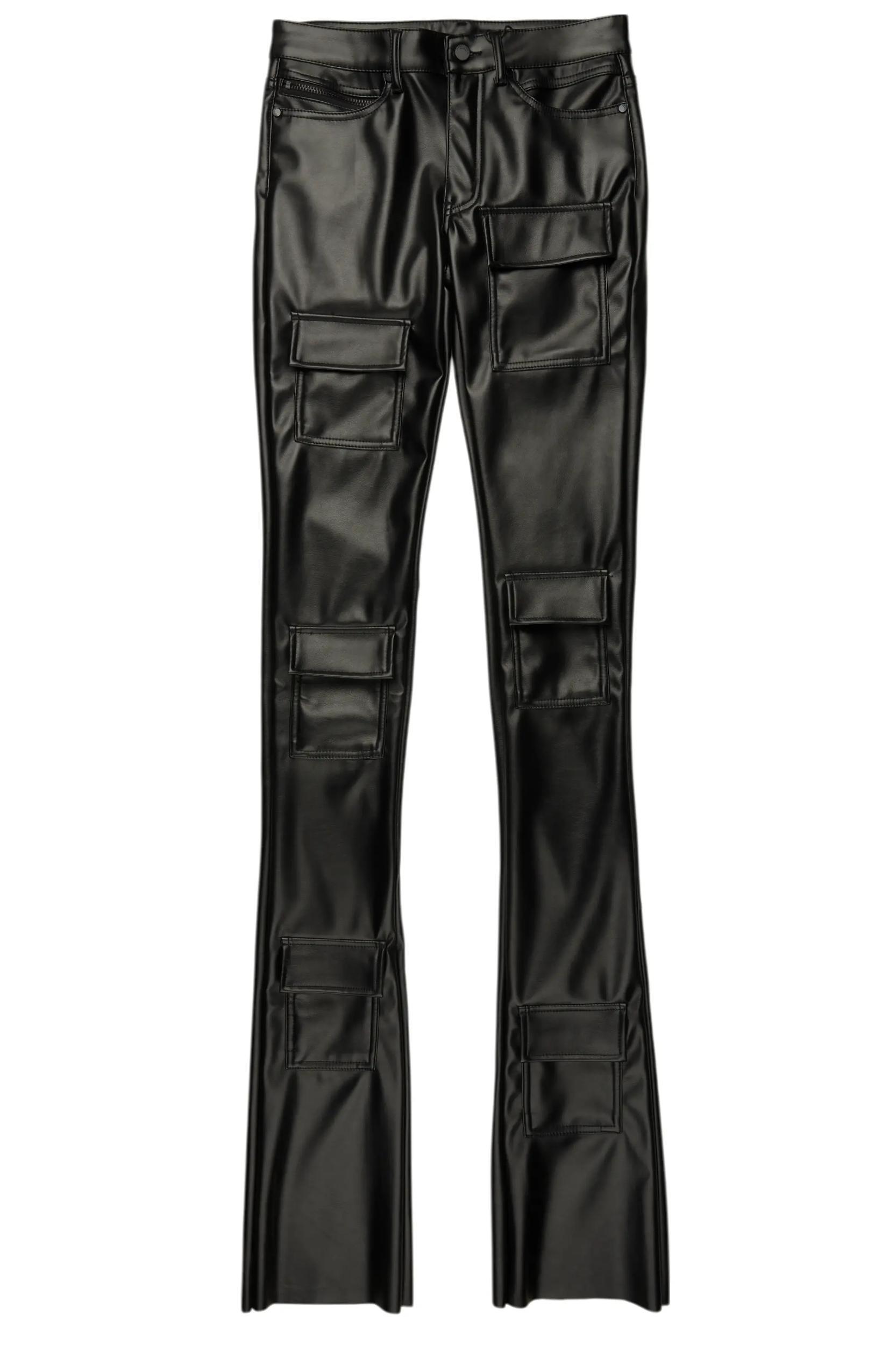 Petrus Jet Black PU Stacked Flare Leather Jean Male Product Image
