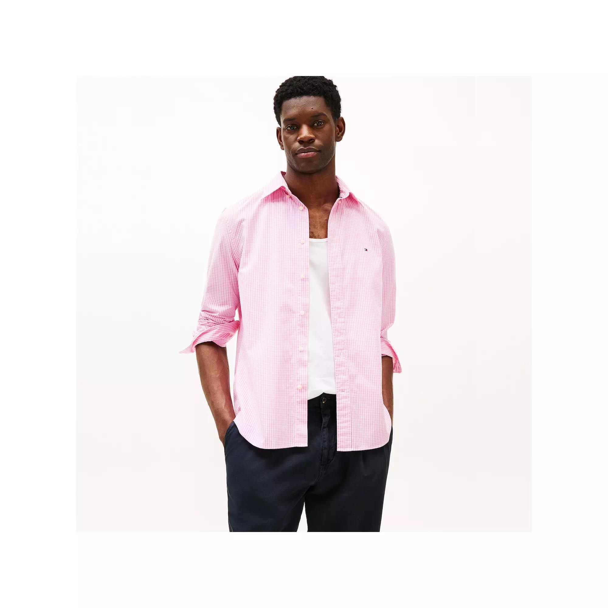 Men's Tommy Hilfiger Flex Poplin Gingham Long Sleeve Shirt, Size: Large, Classic Pink Gingham Product Image