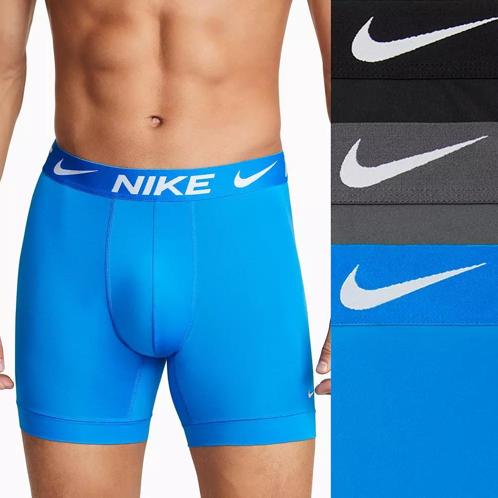 Men's Nike Dri-FIT Essential 3-pack Microfiber Long-Leg Boxer Briefs, Size: XXL, Blue Grey Black Product Image