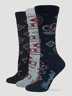 Women's Southwest Print Crew Socks (3-Pack) in Charcoal Product Image