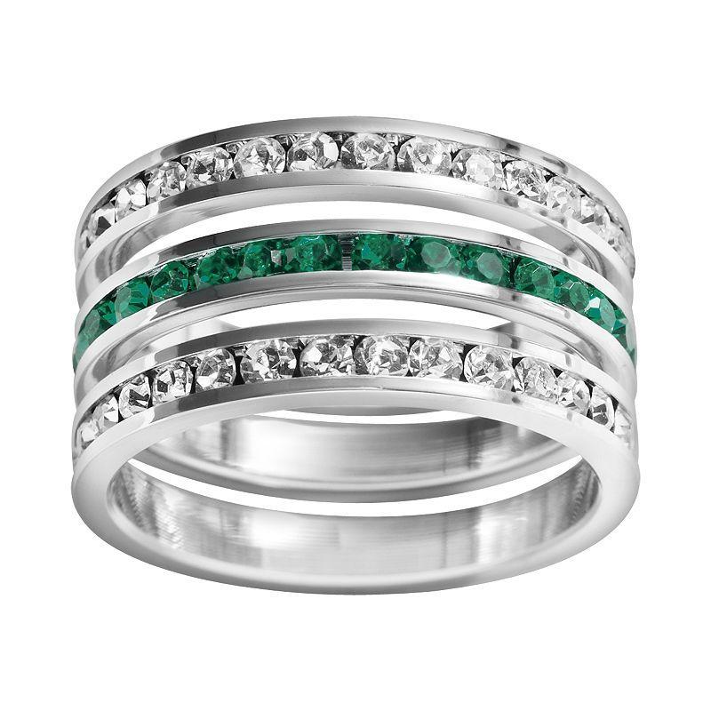 Traditions Jewelry Company Sterling Silver Crystal Eternity Ring Set, Womens White Blue Product Image