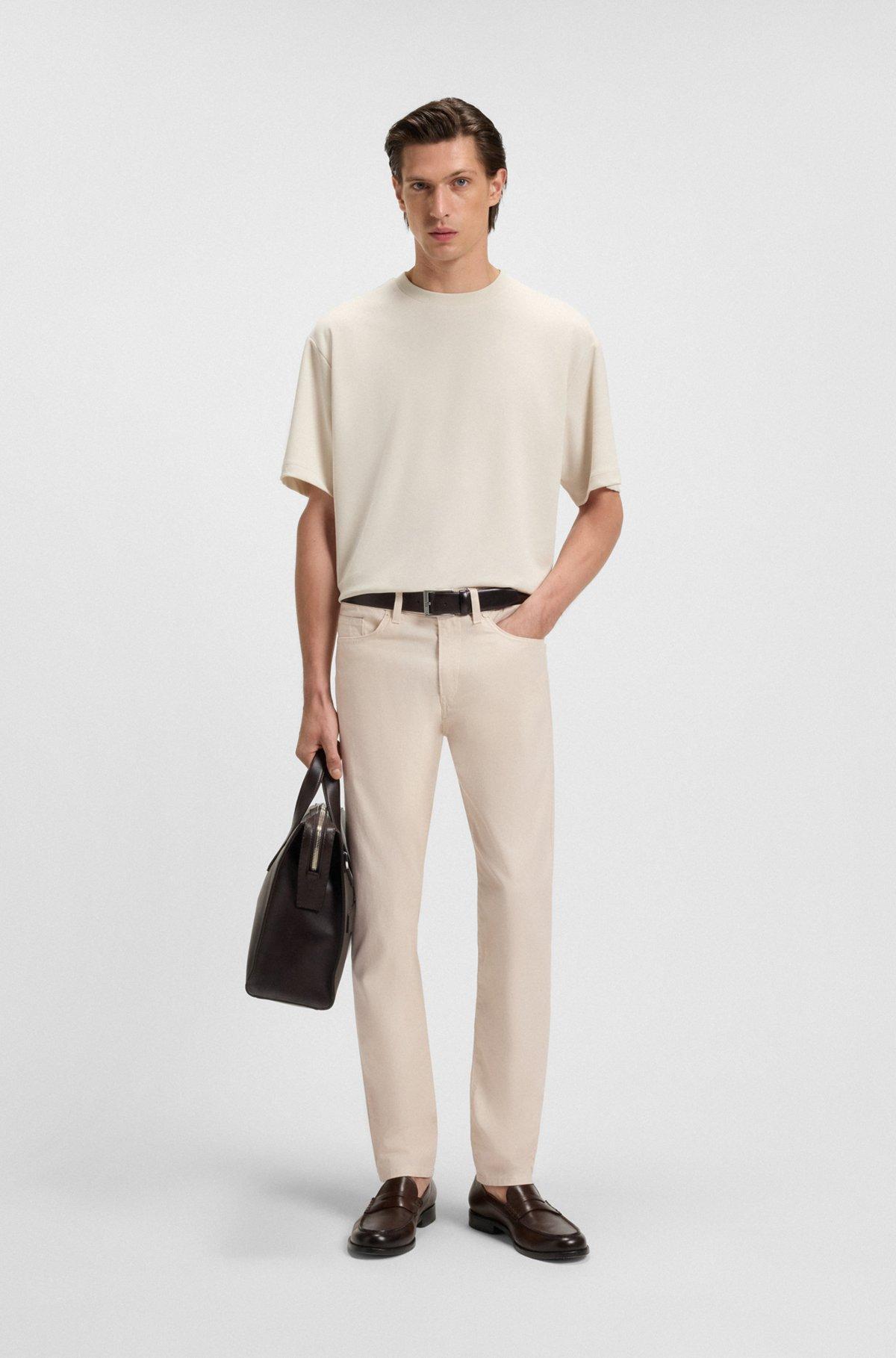 BOSS - Delaware slim-fit trousers in patterned stretch cotton - White Product Image
