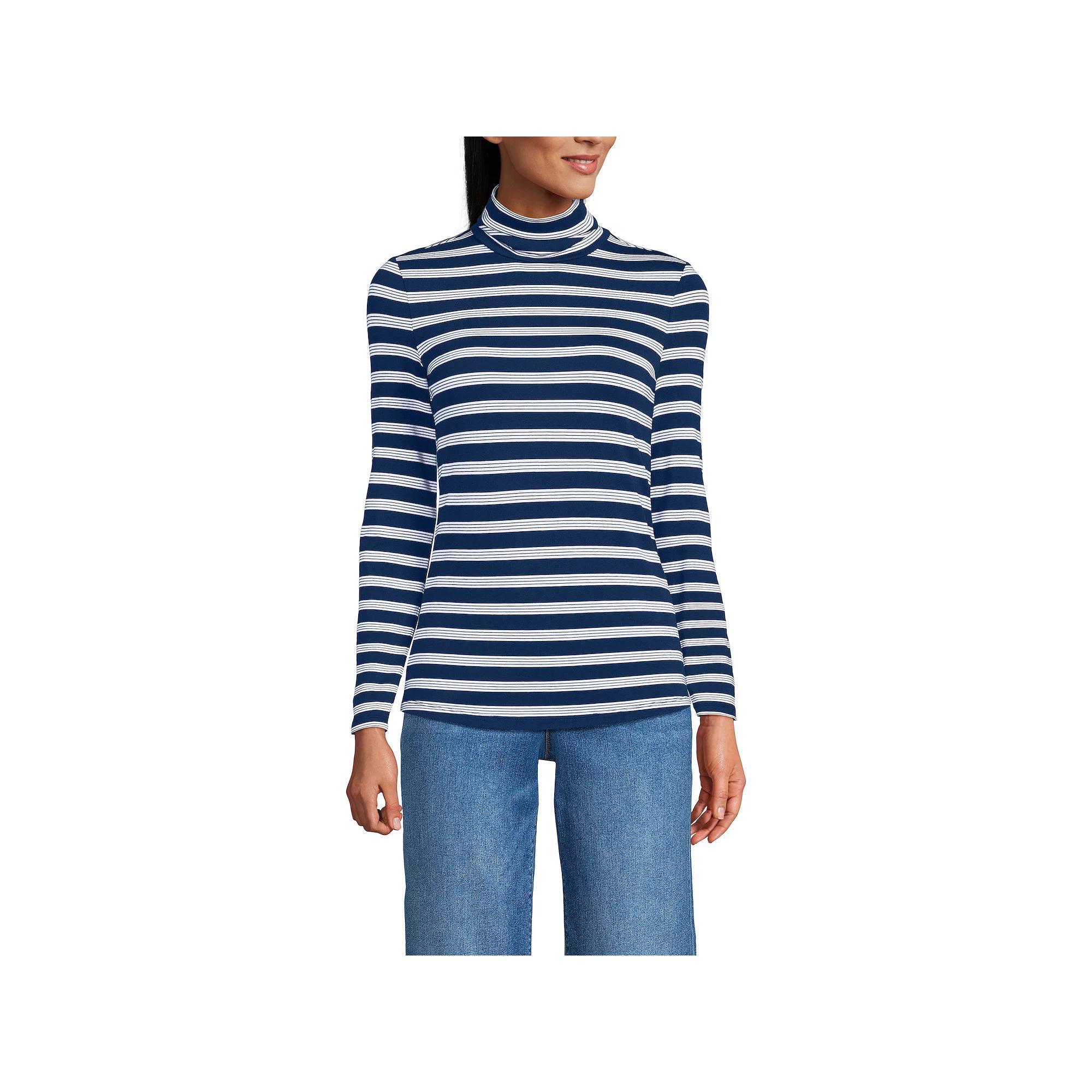 Petite Lands' End Lightweight Fitted Long Sleeve Turtleneck, Women's, Size: Small Petite, Estate Green Grey Product Image