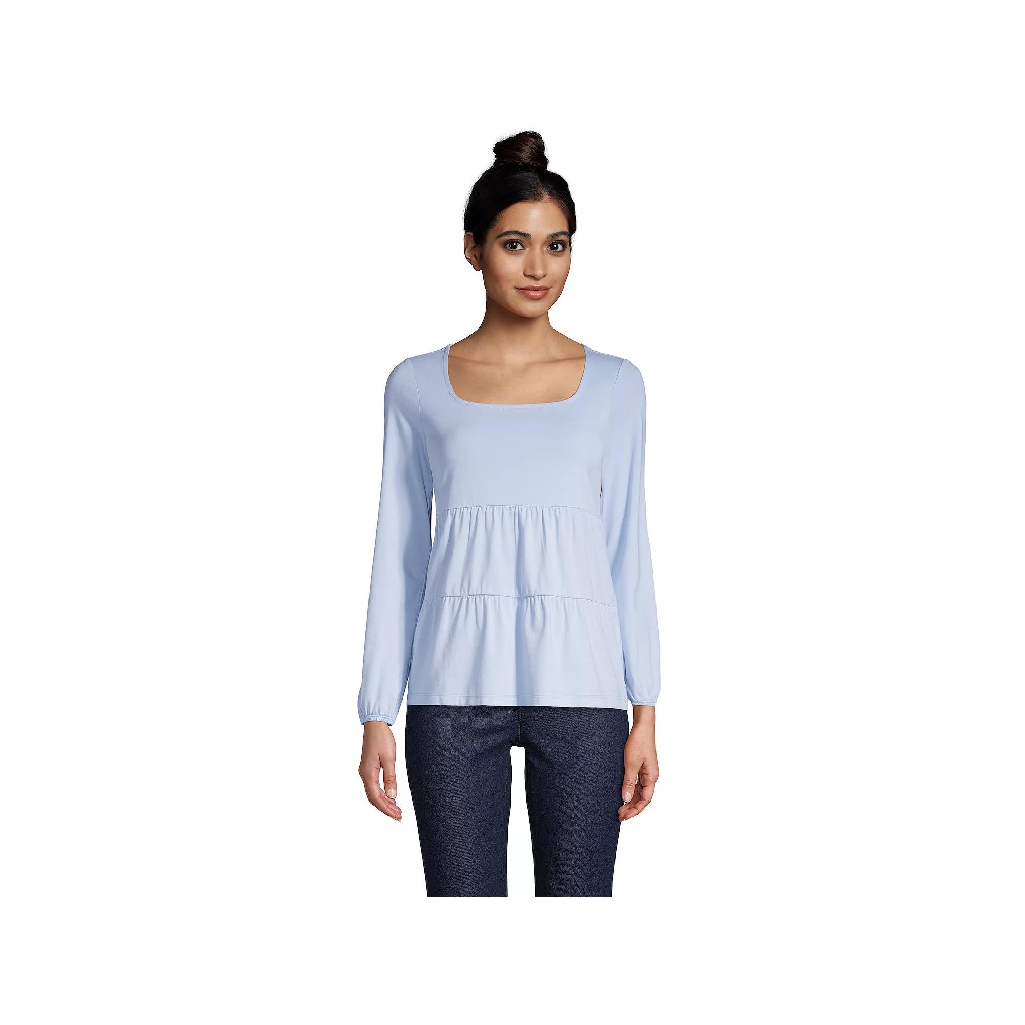 Petite Lands' End Squareneck Tiered Top, Women's, Size: Large Petite, Blue Highland Plaid Product Image