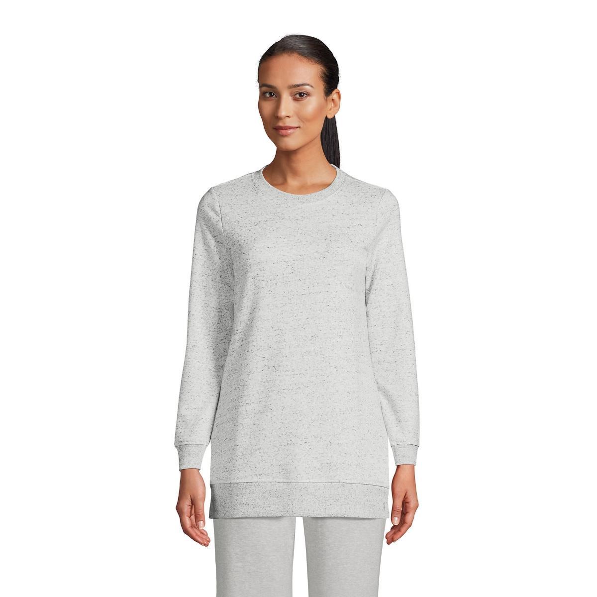 Petite Lands End Serious Sweats Crewneck Sweatshirt Tunic, Womens Gray Flecked Grey Product Image