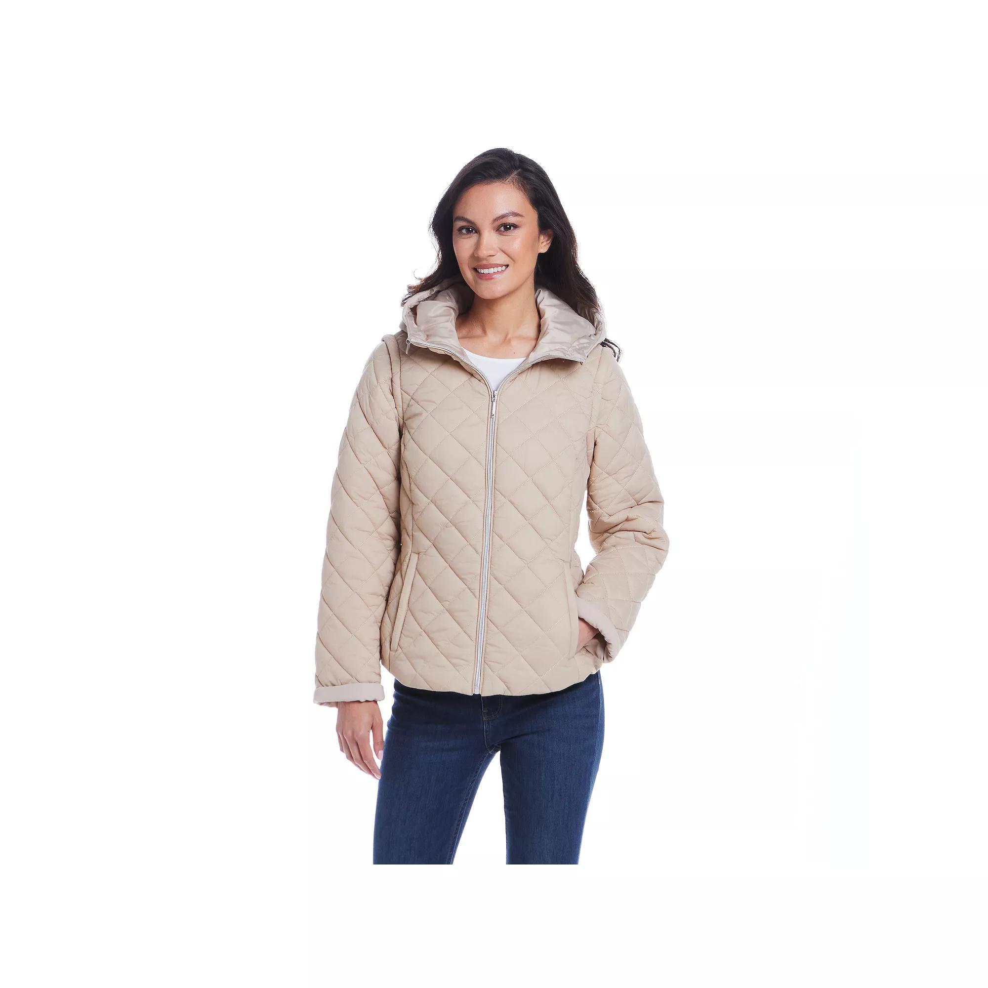 Women's Weathercast 2-in-1 Quilted Hooded Jacket with Zip Off Sleeves, Size: XL, Silver Product Image