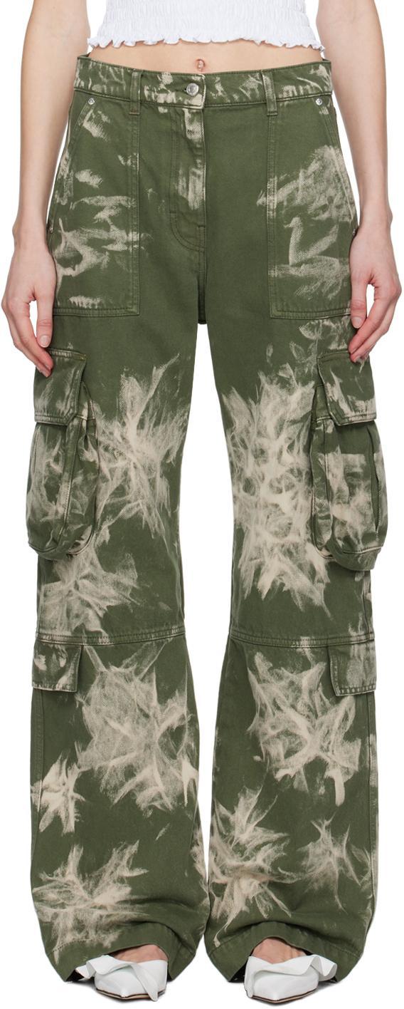 MSGM Green Tie-dye Denim Cargo Pants In 37 Green Product Image