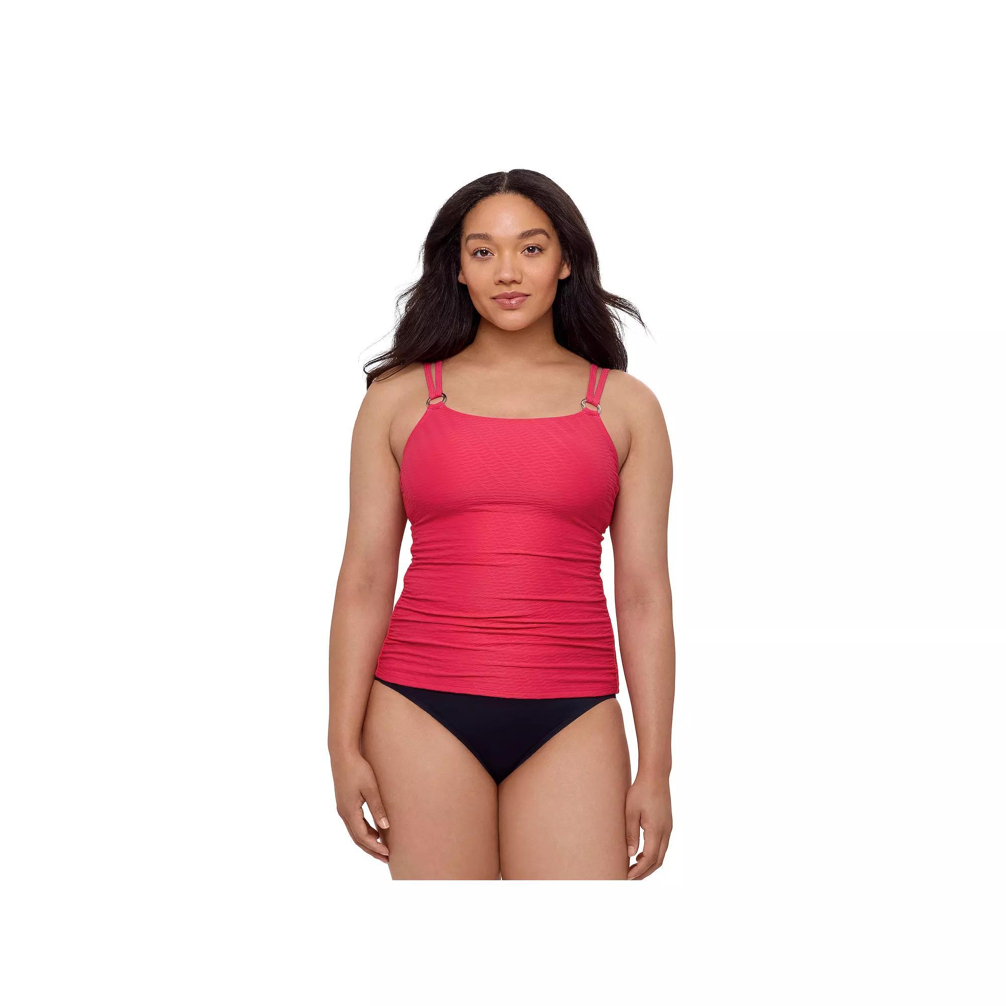Women's Bal Harbour Solid Rouched Sides Ring Tankini Top, Size: Medium, Raspberry Product Image