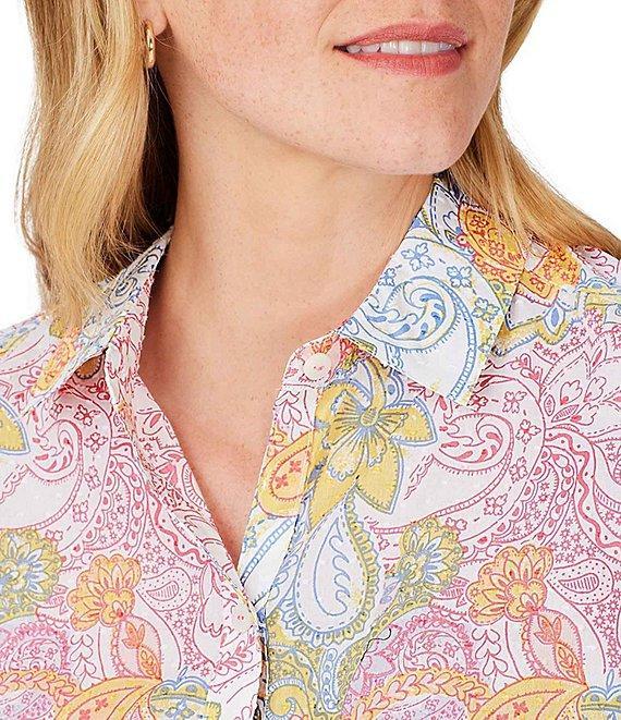 Foxcroft Ava Cotton Clip Dot Paisley Print Point Collar Long Sleeve Button Front Shirt Product Image