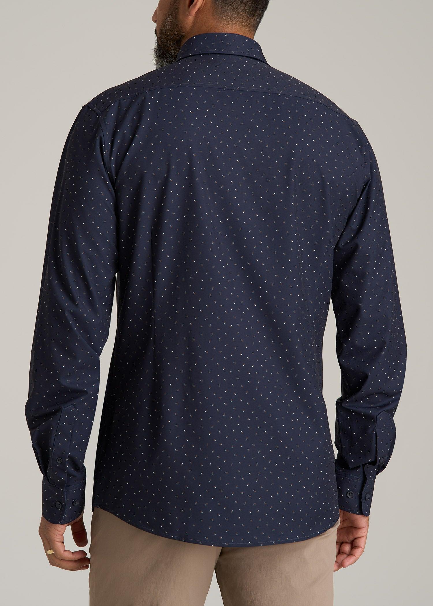 Traveler Stretch Dress Shirt for Tall Men in Dark Blue Floral Product Image