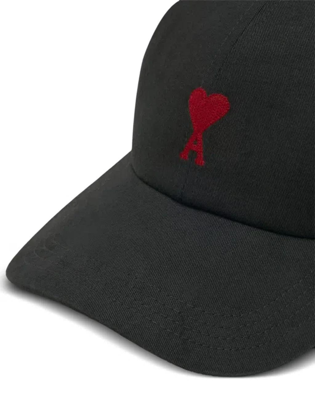 AMI ALEXANDRE MATTIUSSI Ami Paris Black And Red Cotton Ami Paris De Coeur Baseball Cap Product Image