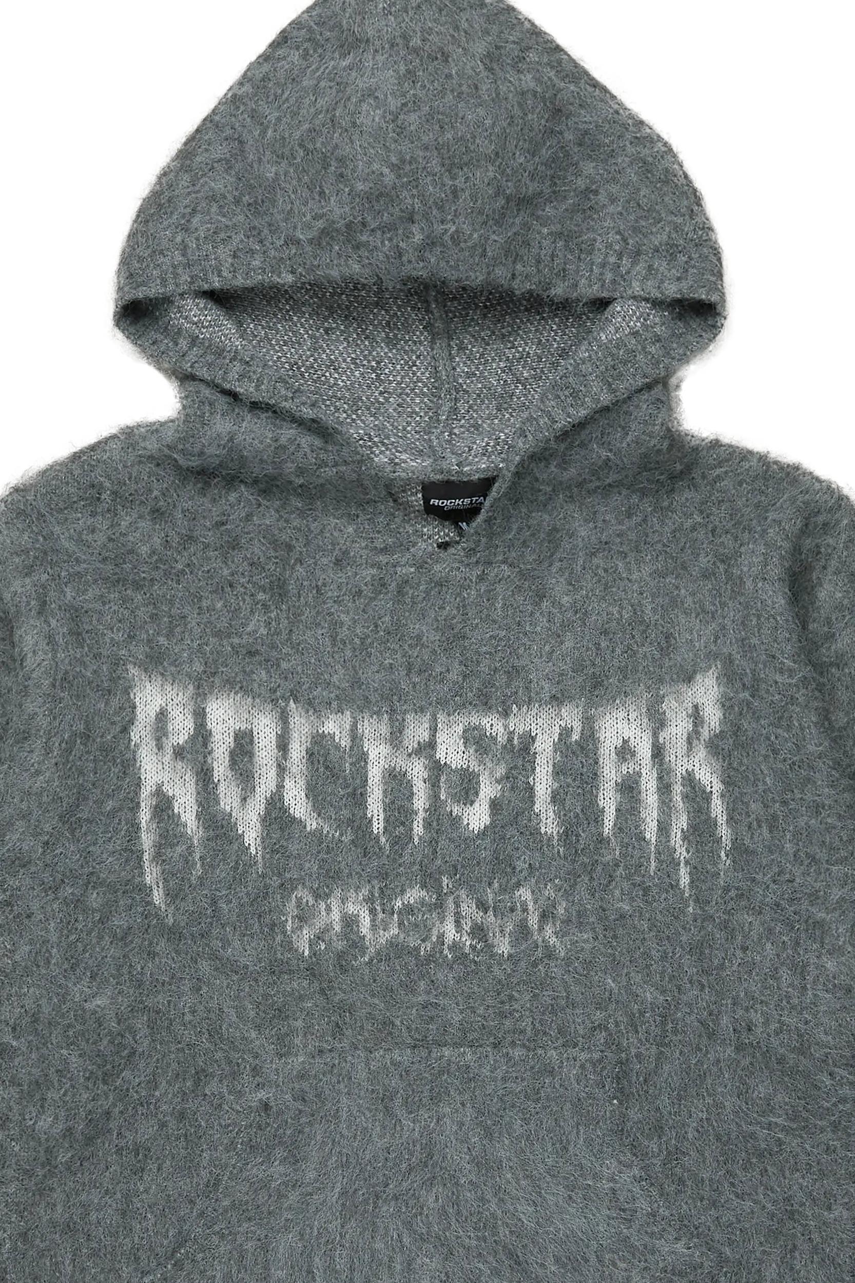 Andros Grey Graphic Knitted Mohair Hoodie Male Product Image